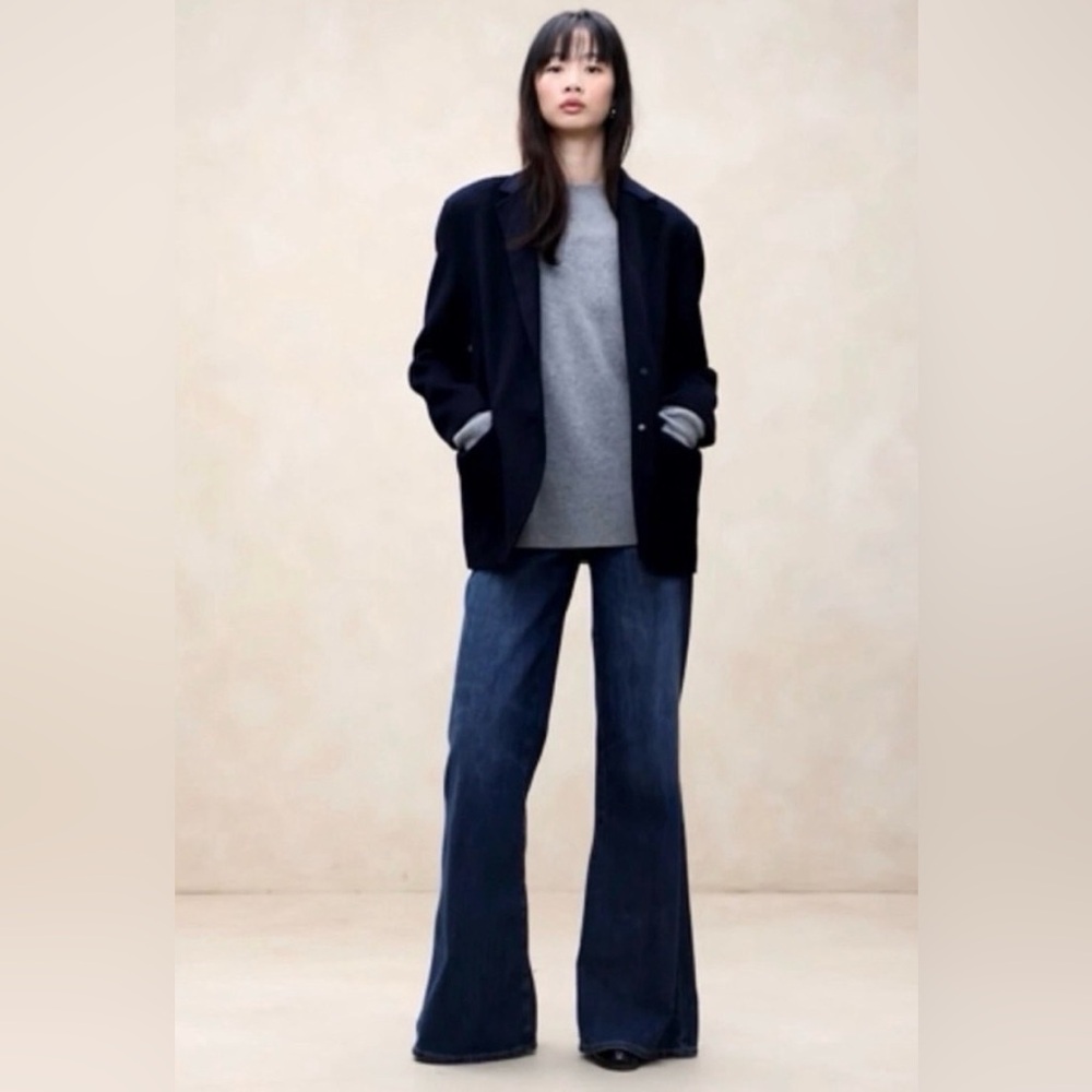 Banana Republic Nelli Oversized Double-Faced Wool Blend Blazer Navy Blue